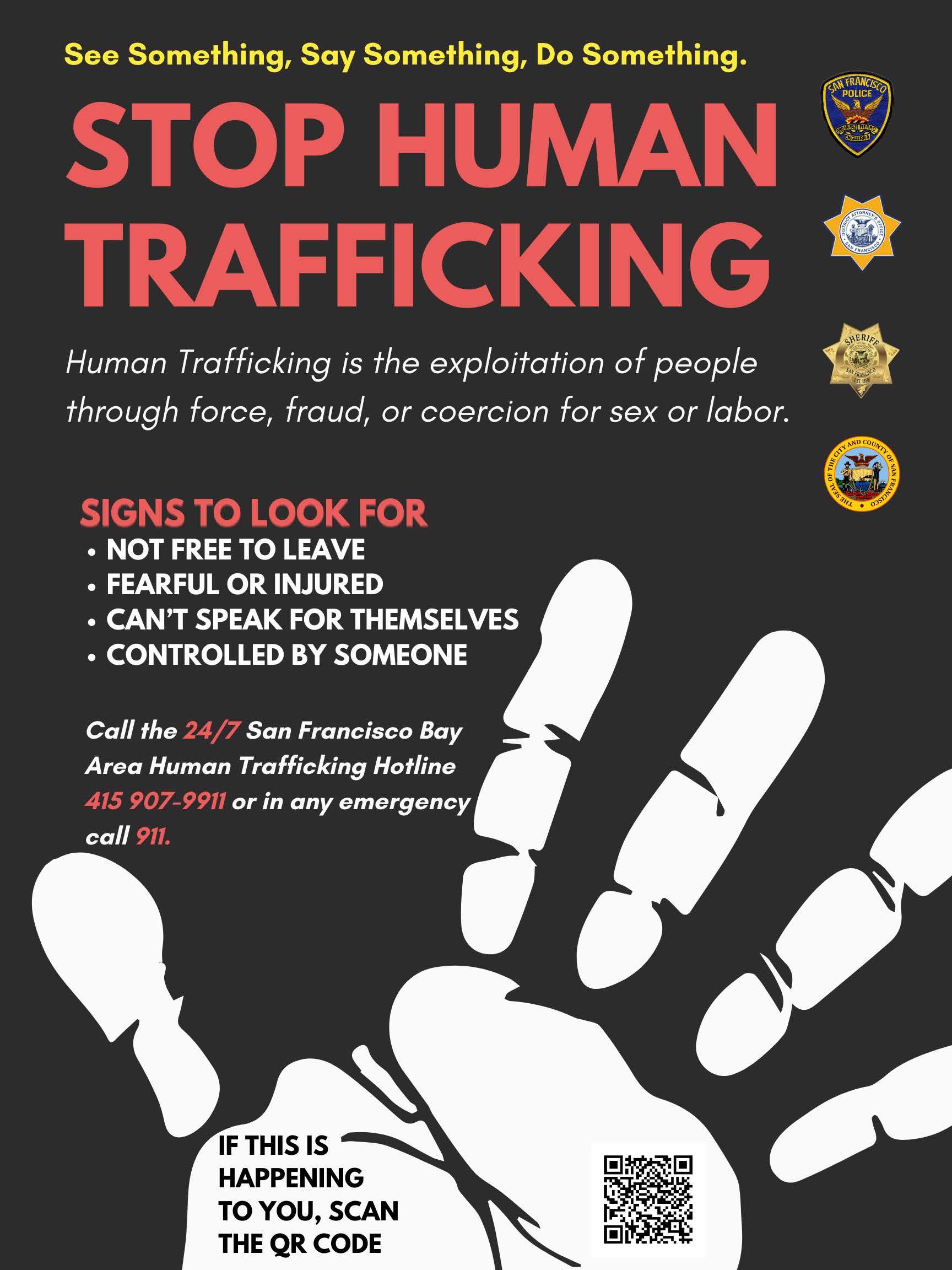 Image of informational flyer for the signs on human trafficking