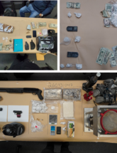 Image of firerarms, currency, and illegal narcotics seized during law enforcement operation