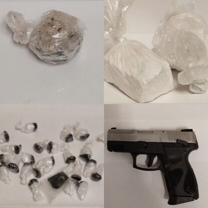 Image of firearm and narcotics seized during arrest