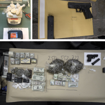 Image of firearms and narcotics seized during law enforcement operation