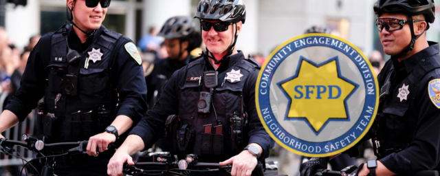 Image of police officers on bicycle patrol wearing sunglasses